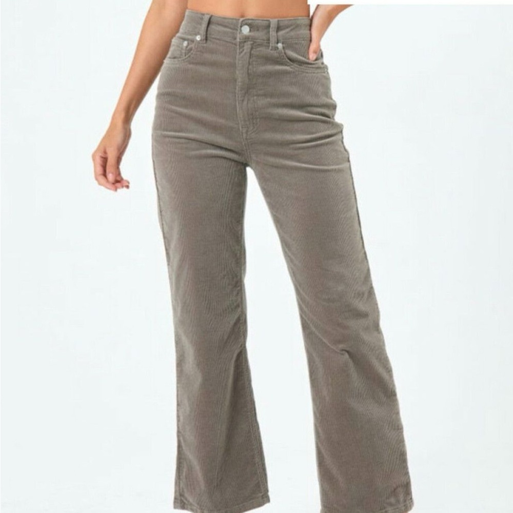 Green Recycled Cord High Rise Straight Leg Pant